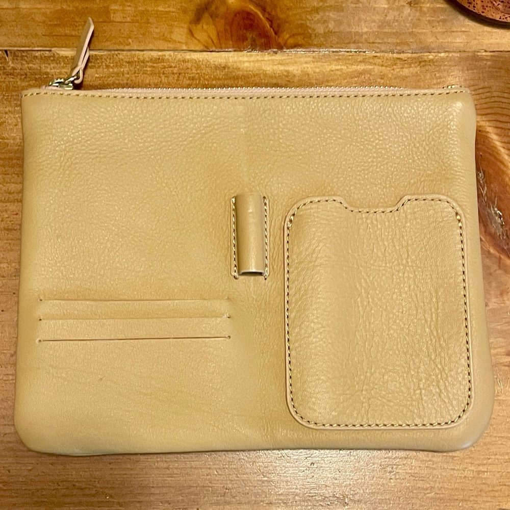 Anthropology Beige Leather Clutch with Card Slots